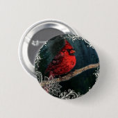 Weißer Spitz Primitive Weihnachts Roter Kardinal Button (Vorne & Hinten)