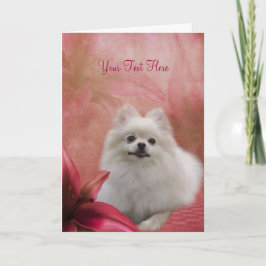 Weißer Spitz-rote Lilien-Hundekunst-Foto-Karte Karte