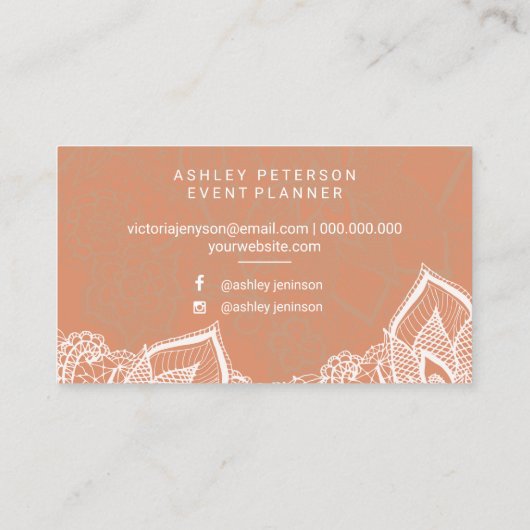 Weißer Spitze Tan-Kupfer-mit BlumenEvent-Planer Visitenkarte (Rückseite)