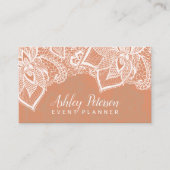 Weißer Spitze Tan-Kupfer-mit BlumenEvent-Planer Visitenkarte (Vorderseite)