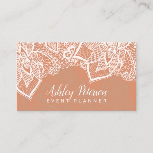Weißer Spitze Tan-Kupfer-mit BlumenEvent-Planer Visitenkarte (Vorderseite)