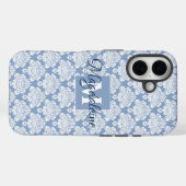 Weißer SpitzenDamast auf duschblauem Monogramm und Case-Mate iPhone Hülle (Rückseite (Horizontal))