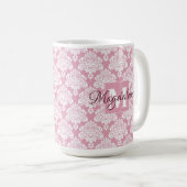 Weißer SpitzenDamast auf Dusty-Rose-Name und Monog Kaffeetasse (VorderseiteRechts)