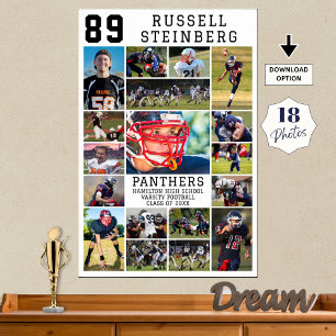 Weißer Sport-Senior-Abschluss 18-Foto-Collage Poster