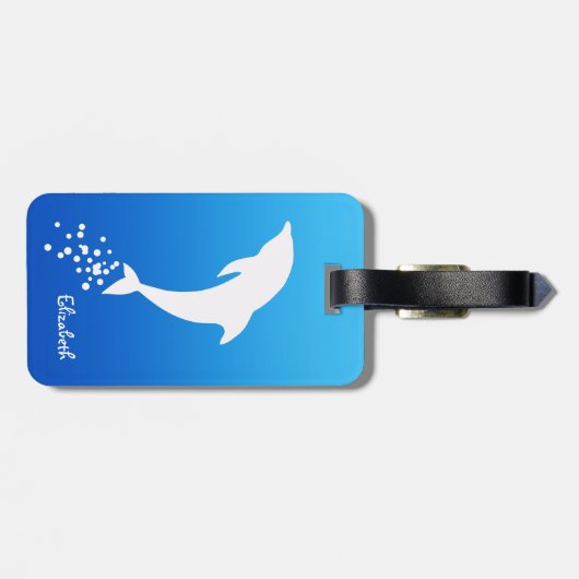 Weißer springender Delphin mit Gepäckanhänger (Rückseite horizontal)