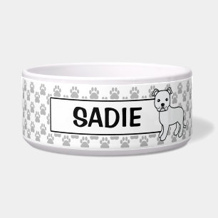 Weißer Staffordshire Bull Terrier und Name Napf