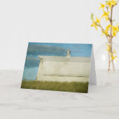 Weißer Stall und Vögel auf einem Zaun Karte (Gelbe Blume)