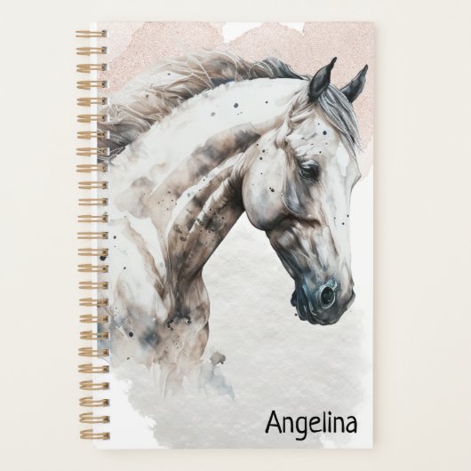 Weißer Stallion | Aquarellgestaltung | Planer (Vorderseite)