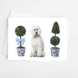 Weißer Standard Poodle Hund Welpe Topiary Wasserfa Karte