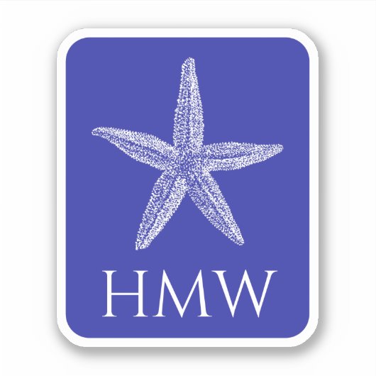 Weißer Starfish an der Küste auf Navy Blue Monogra Aufkleber (Vorderseite)