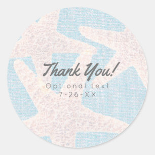 Weißer Starfish & Blue Burlap Beach Gastgeschenk Runder Aufkleber