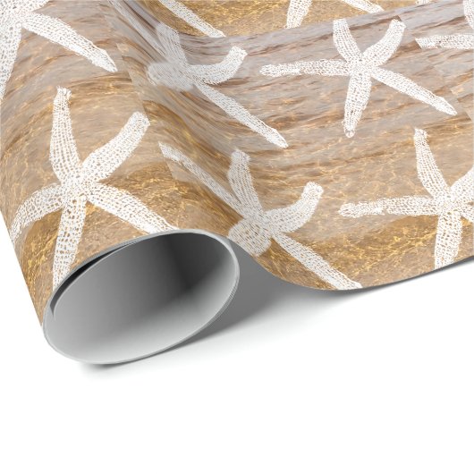 Weißer Starfish-Muster Wasser Nautischer Sandstran Geschenkpapier (Rolleneckpunkt)