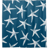 Weißer Starfish & Navy Blue Duschvorhang (Vorderseite)