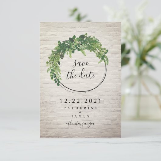 Weißer Stein Inspiriert botanisches Save the Date (Stehend Vorderseite)