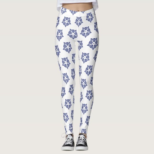 Weißer Stern und blaue Kontur, weißer Hintergrund Leggings (Vorderseite)