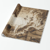 Weißer Stier und Hund in einem Stall durch Geschenkpapier (Ungerollt)