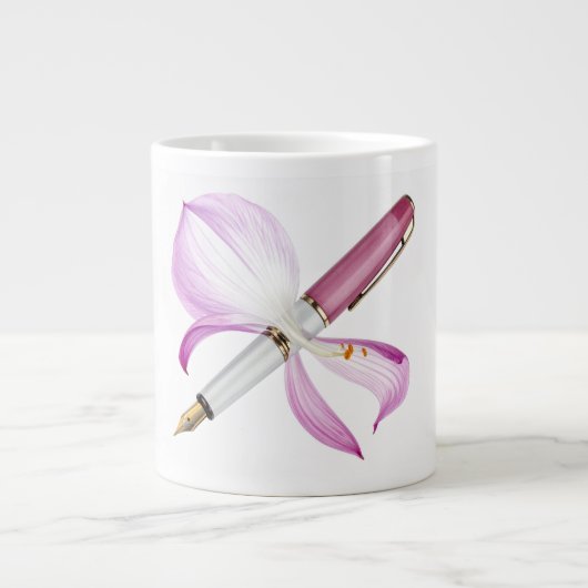 weißer Stift mit rosa Band Jumbo-Tasse (Vorderseite)