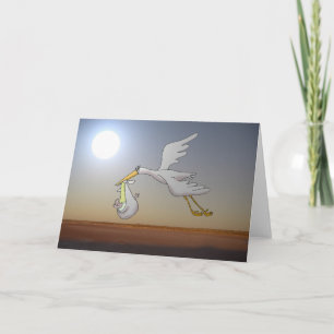 Weißer Storch fliegt in der Nacht und Vollmond Karte
