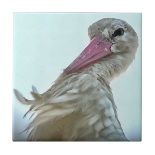 Weißer Storch mit leidenschaftlicher Ausdruckskraf Fliese (Vorderseite)