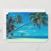 Weißer Strand mit tropischen Palmen Hochzeit Einladung (Rückseite)