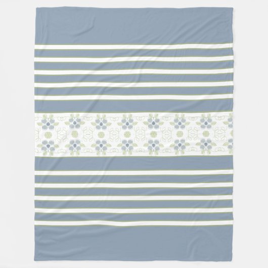 Weißer Streifen mit blauer Blüte Fleecedecke (Vorderseite)