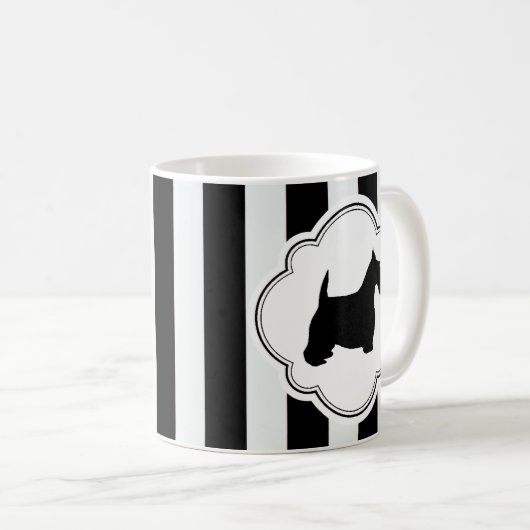 Weißer Streifen-SchwarzesScottie Kaffeetasse (VorderseiteRechts)