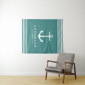 Weißer Streifen und Aquamariner Anker | PERSONALIS Wandteppich (Beispiel (Horizontal))