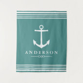 Weißer Streifen und Aquamariner Anker | PERSONALIS Wandteppich (Vorderseite)