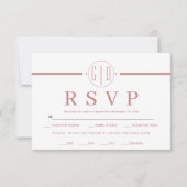 Weißer Streifen und Initialen staubige Rose rosa H RSVP Karte (Vorderseite)