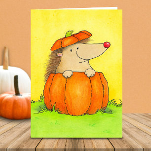 Weißer süßer Igel in Kürbis Herbst Karte