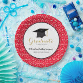 Weißer Swirt auf rotem, Personalisiertem Abschluss Pappteller (Party)