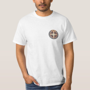 Weißer T - Shirt mit der Medaille von St. Benedic