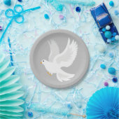 Weißer Taubenvogel auf grau Pappteller (Party)