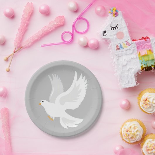 Weißer Taubenvogel auf grau Pappteller (Party)