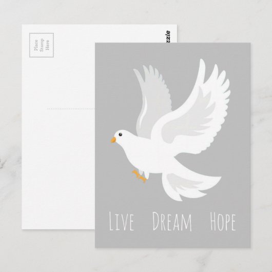 Weißer Taubenvogel auf grau Postkarte (Vorne/Hinten)