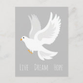 Weißer Taubenvogel auf grau Postkarte (Vorderseite)