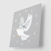 Weißer Taubenvogel auf grau Quadratische Wanduhr (Winkel)