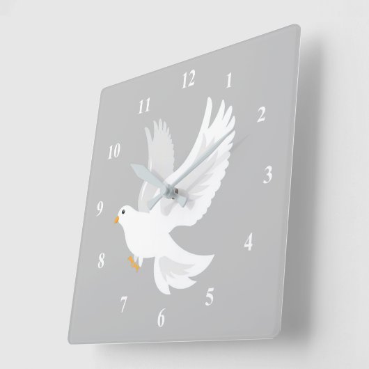 Weißer Taubenvogel auf grau Quadratische Wanduhr (Winkel)