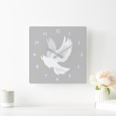 Weißer Taubenvogel auf grau Quadratische Wanduhr (Zuhause)