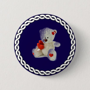 Weißer Teddybär, weißer Rahmen, Button