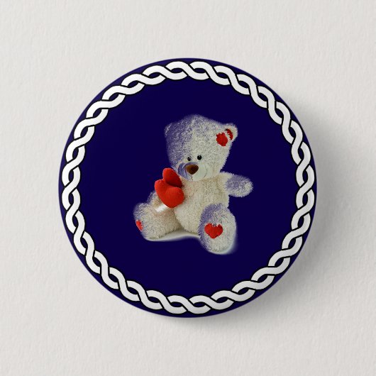 Weißer Teddybär, weißer Rahmen, Button (Vorderseite)