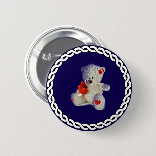 Weißer Teddybär, weißer Rahmen, Button (Vorne & Hinten)