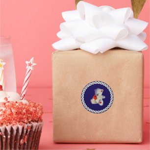 Weißer Teddybär, weißer Rahmen, Runder Aufkleber