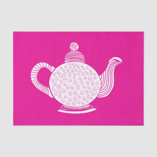 Weißer Teekessel in Hot Pink Seidenpapier (Vorderseite)