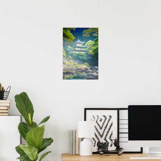 Weißer Tempel im Wald Poster (Heimbüro)