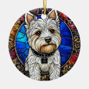Weißer Terrier-Hundeporträt Keramik Ornament