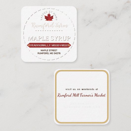 Weißer Text auf "Kraft"-Ahornsirup gestrichelte Gr Quadratische Visitenkarte (Vorne/Hinten)