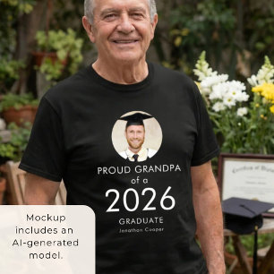 Weißer Text Foto Stolz Großvater von 2026 Absolven T-Shirt