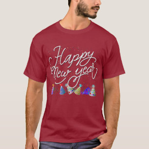 Weißer Text mit Konfetti Frohes Neues Jahr T-Shirt