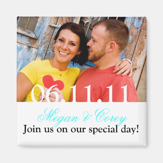 Weißer Text: Save the Date Magnet (Vorne)